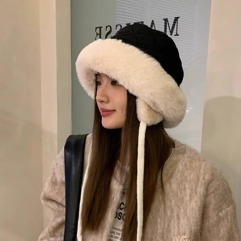 

Капелюх жіночий осінньо-зимовий теплий із захистом вух капелюх-відро милий холодний капелюх панама пуховий потовщений вітрозахисний бавовняний капелюх Adjustable чорний