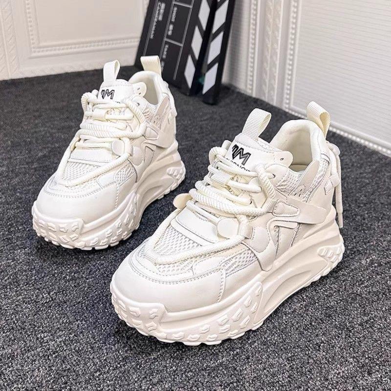 Platform Muffin Dad Shoes Women's 2025 Spring New Leather Fashion Women's Shoes Casual Height Increase Lightweight Sports Shoes