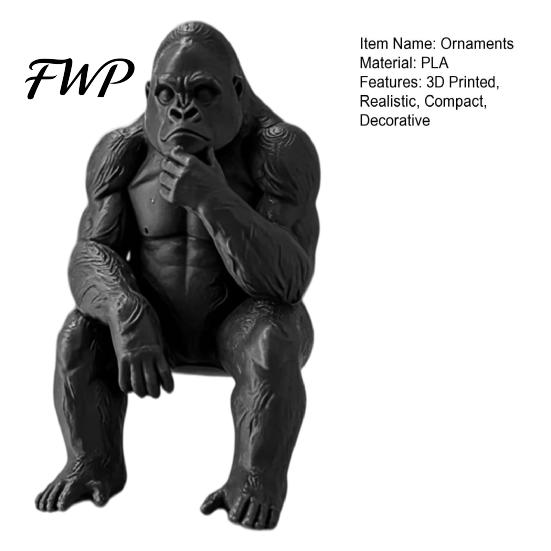 Modern Home Office Accents 3D Printed Thinking Gorilla Figurine, Mini Thinker Statue, Playful Desk Study Accessory Minimalist Sitting Sculpture