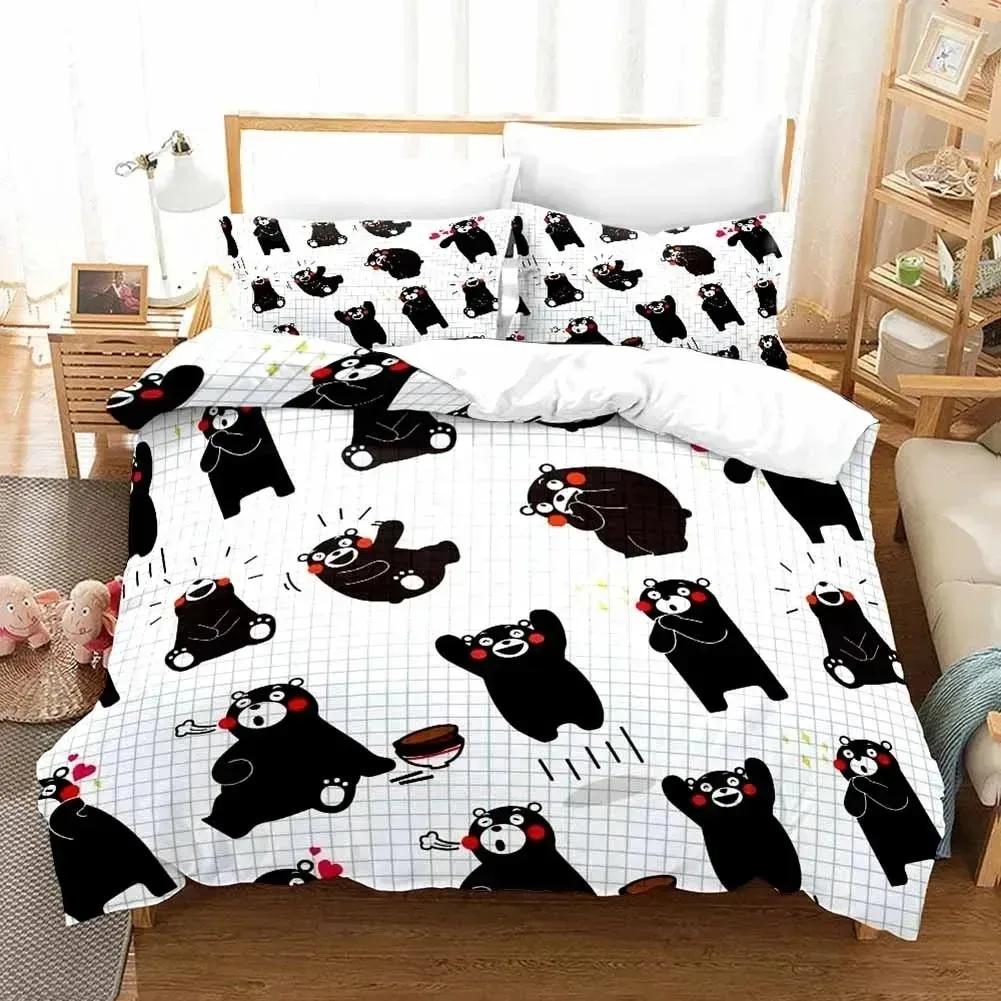 3D Print Kawaii Cartoon Comics Kumamon Bedding Set Double Twin King Duvet Cover Comforter Pillowcase Boys Girls Adults Bedroom