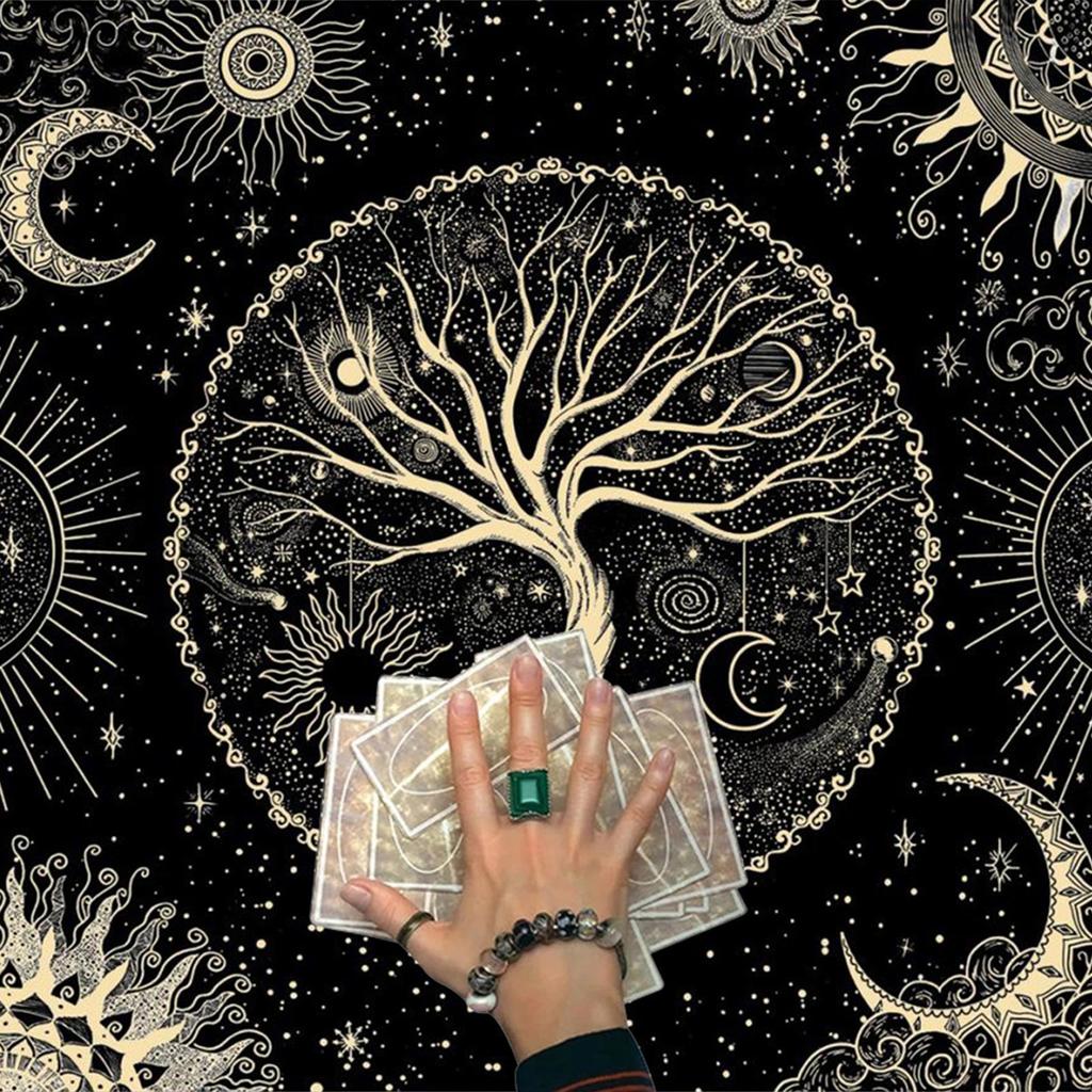 Mantel de Tarot Adivinaciones Rúnicas Cubremesa Oráculos de Astrología Tapete para Juego de Mesa Forma Cuadrada Péndulo Mantel de Altar