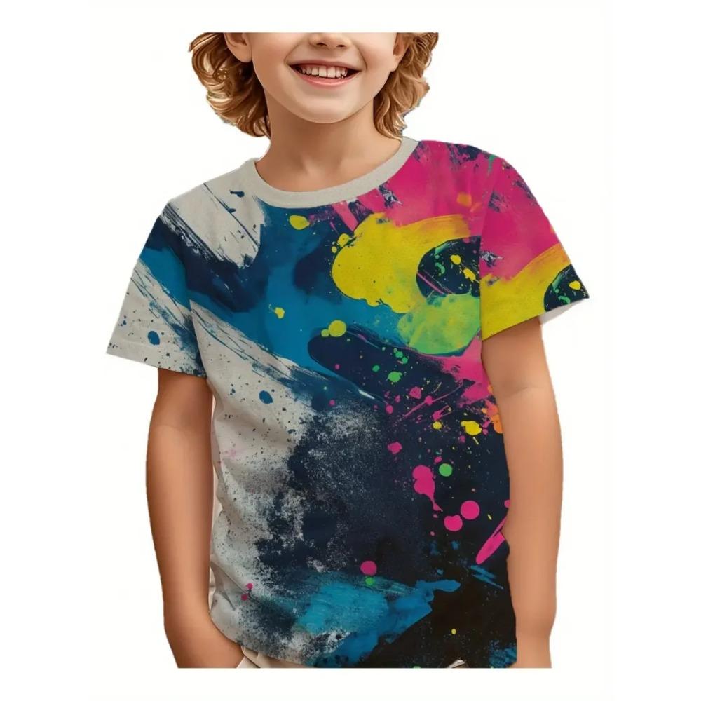 Children's Clothing T-Shirts for Boys Moon Pattern 3D Print Streetwear Short Sleeved Tops Quick-Drying T-Shirts for Children