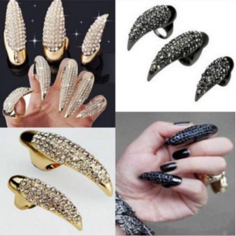 1/5Pc Exaggerate Armor Nails Rings For Women Eagle Claw Black/Gold Crystal Ring Set