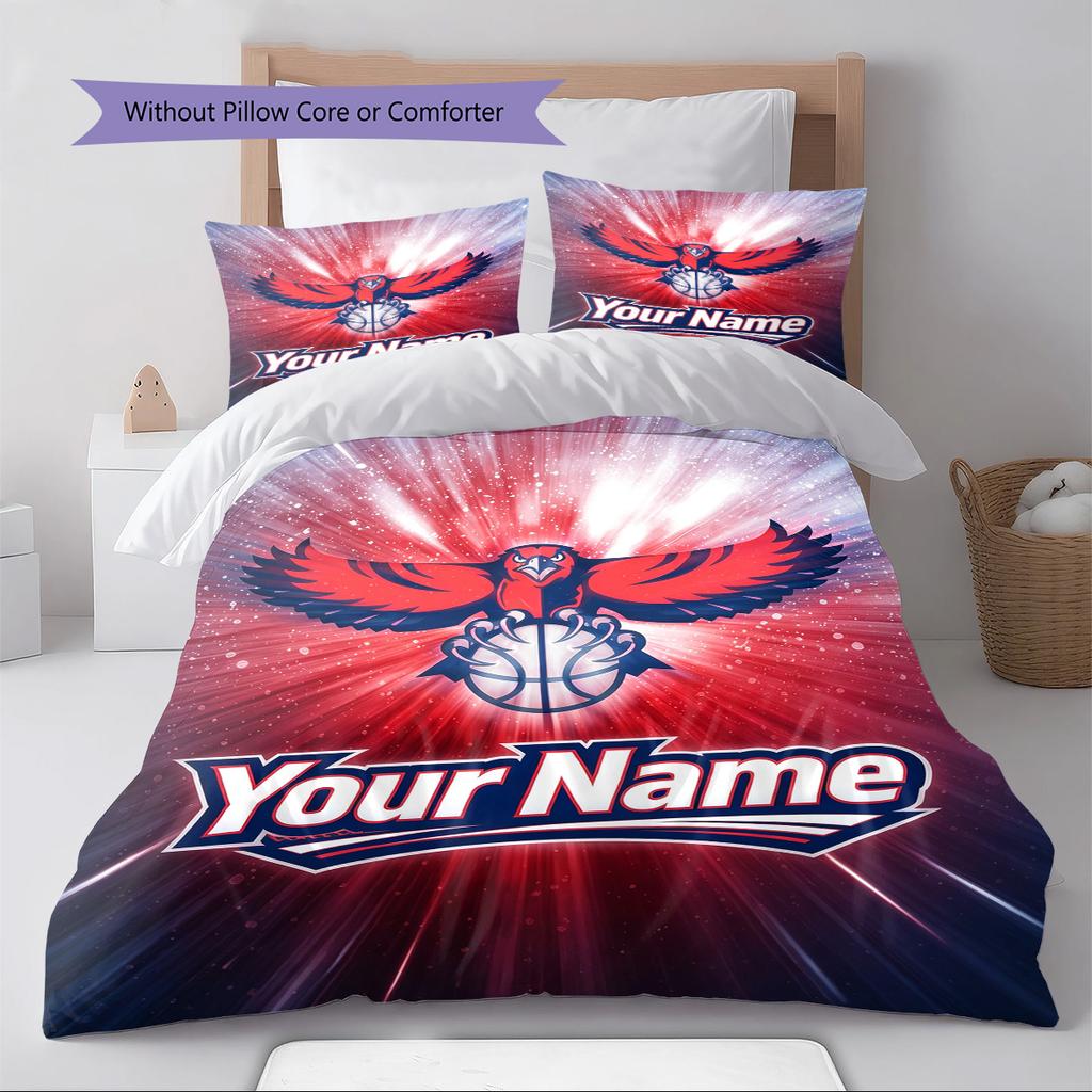 Name Custom Atlanta hawks Pattern Bedding Set Quilt Cover Pillowcase Home Decor Gift (1 * duvet cover + 2 * pillowcase, without core)