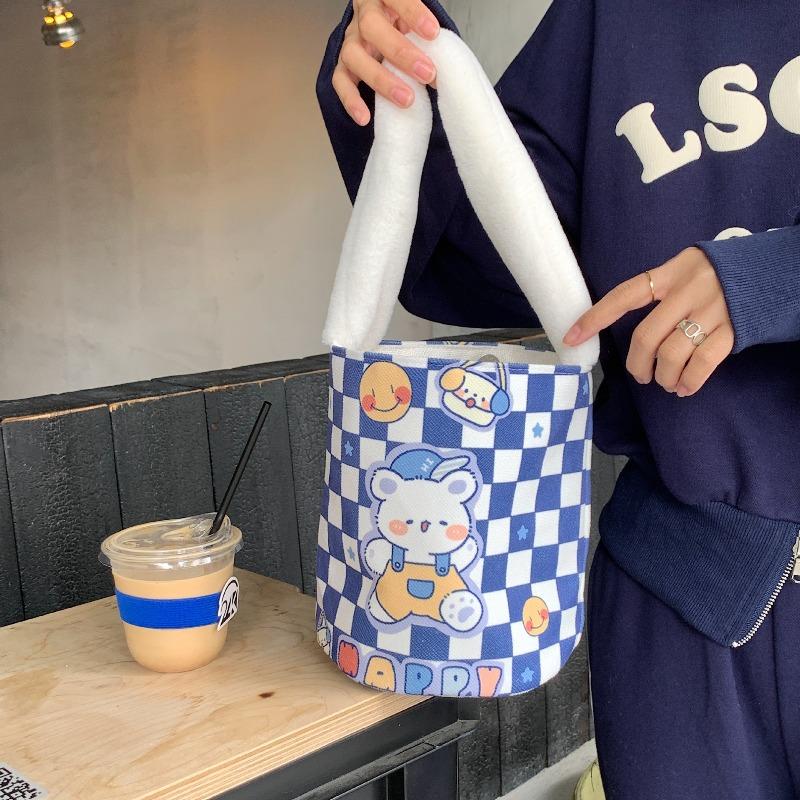 Herbst und Winter Plüschhandtasche Cartoon Eimertasche Studentenarbeit kleine Tasche Canvas Bento-Tasche niedlich lustig