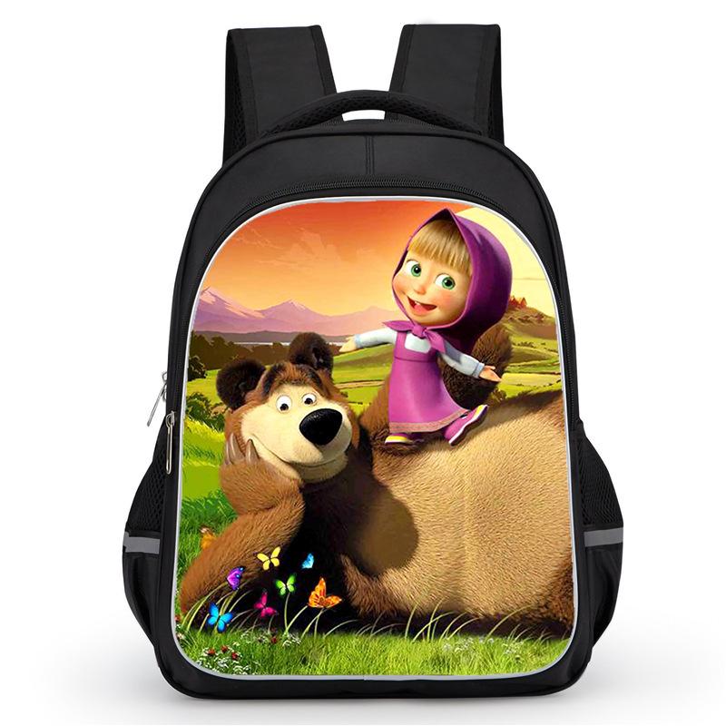 Masha And Bear School Bag Elementary School Cartoon High Definition Printing Large Capacity Zipper Oxford Lightweight Ridge Backpack