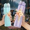 1PC Cross Flower Religious Art Print 750ml Color Plastic Sports Water Bottle Leakproof Flip Straw Lid Suitable for Sports Office Home Use