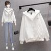 Women's Loose Fit Waffle Jacket - Spring/Autumn, BF Style, Zipper Cardigan Sweater