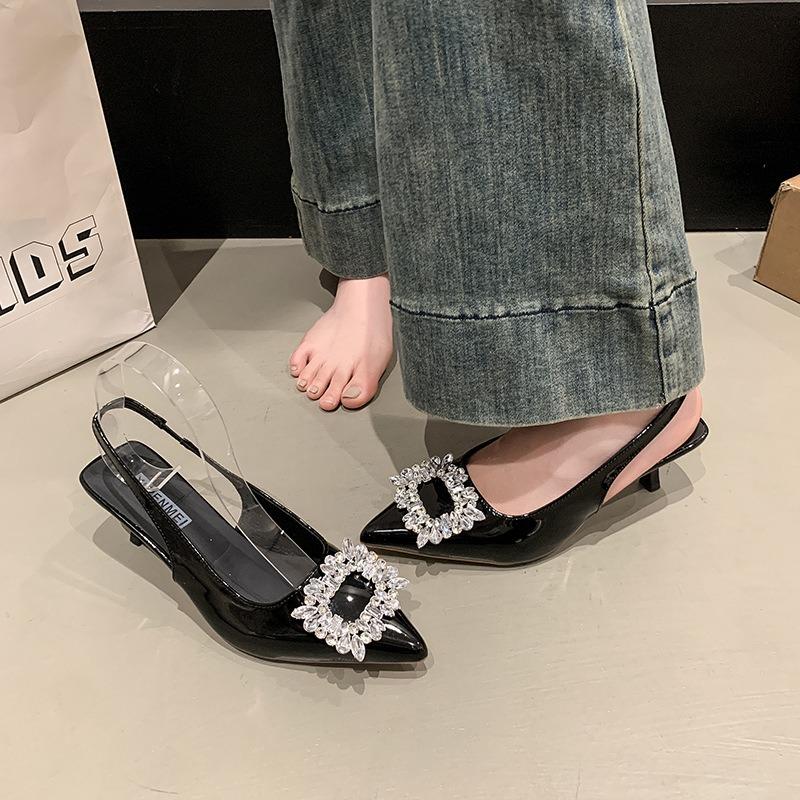High heels women's summer new fashion pointed rhinestone square buckle thin heel bag head fashion sandals women