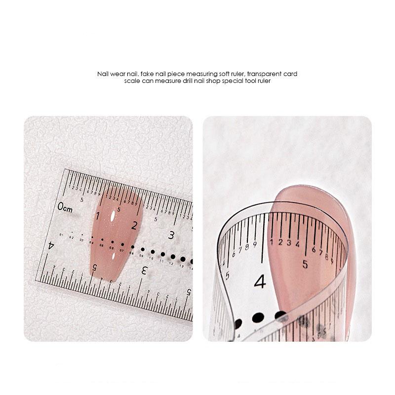 5 pezzi Righello per unghie Righello trasparente per nail art in PVC morbido Righello per unghie Trapano per unghie Strass Gioielli Attrezzatura di misurazione portatile Strumenti