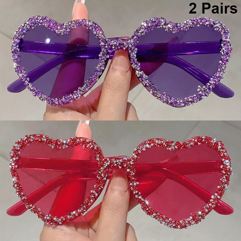 1 Pair Heart Shaped Sunglasses with Rhinestones Women Fashion Cute Beach Vacation Shades Trendy Design Casual Sun Glasses