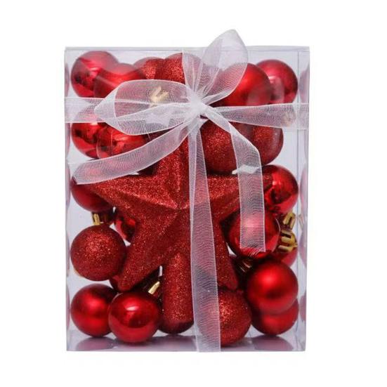 30 Pcs Mini Christmas Ball Ornaments Set 1.81 Inch Plastic Christmas Ball Hanging Ornaments with Glitter Tree Topper Star for Holiday Wedding Birthday