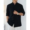 Men Mandarin Collar Half Sleeve Button Down Shirt Casual Loose Breathable Lightweight Business Casual Summer Top