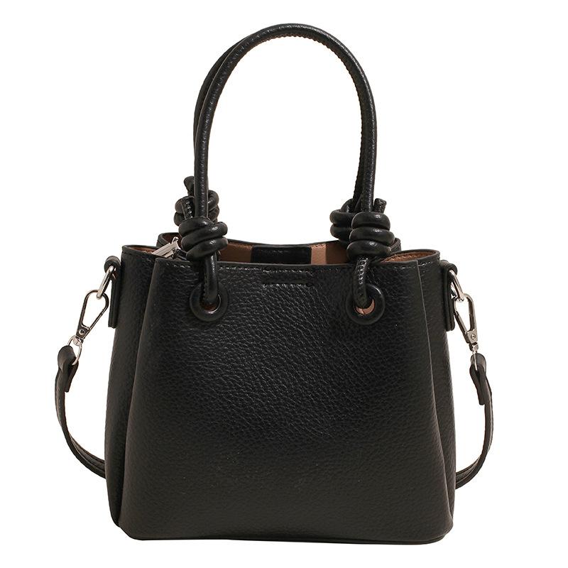 New Fashionable and Simple High-end Texture Lychee Pattern Portable Bucket Bag, Foreign Style Versatile Commuter Messenger Women's Bag