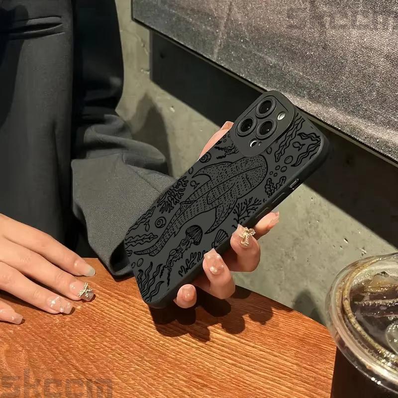 Whale Pattern Phone Case For iPhone 16 Pro Max Cases For iPhone 11 12 13 14 15 8 7 Plus 16e XR X XS Shockproof Silicone Cover