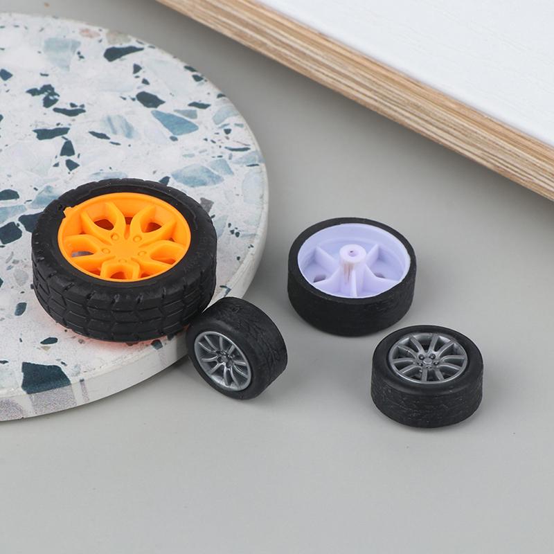 10Pcs Pc Toy Wheel Rubber Rim Tyres Diy Mini Technology 4Wd Colorful Tires Hole