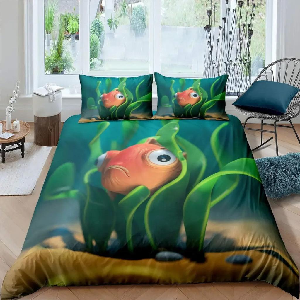 Cartoon Octopus Bedding Set KingQueen Size,Ocean Underwater World Duvet Cover Kids Sea Coral Fish Polyester Quilt Cover