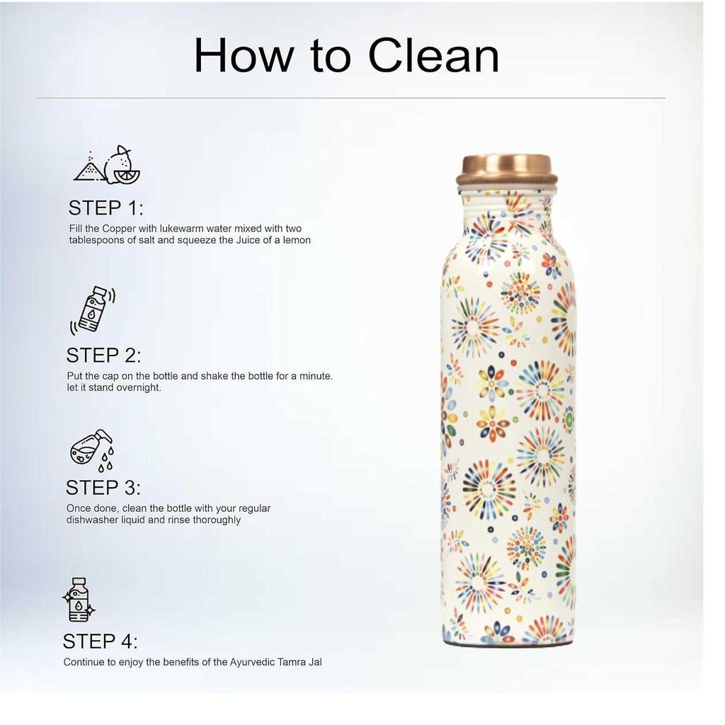 Copper Designer Water Bottle | Leak Proof Protection | Ayurveda and Yoga Health Benefits (1000ml, Rainbow Design, Pack of 1)