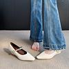 Pointed single shoes women's new fashion high heel one-word buckle with wedge heel thick sole shallow mouth small leather shoes women's shoes