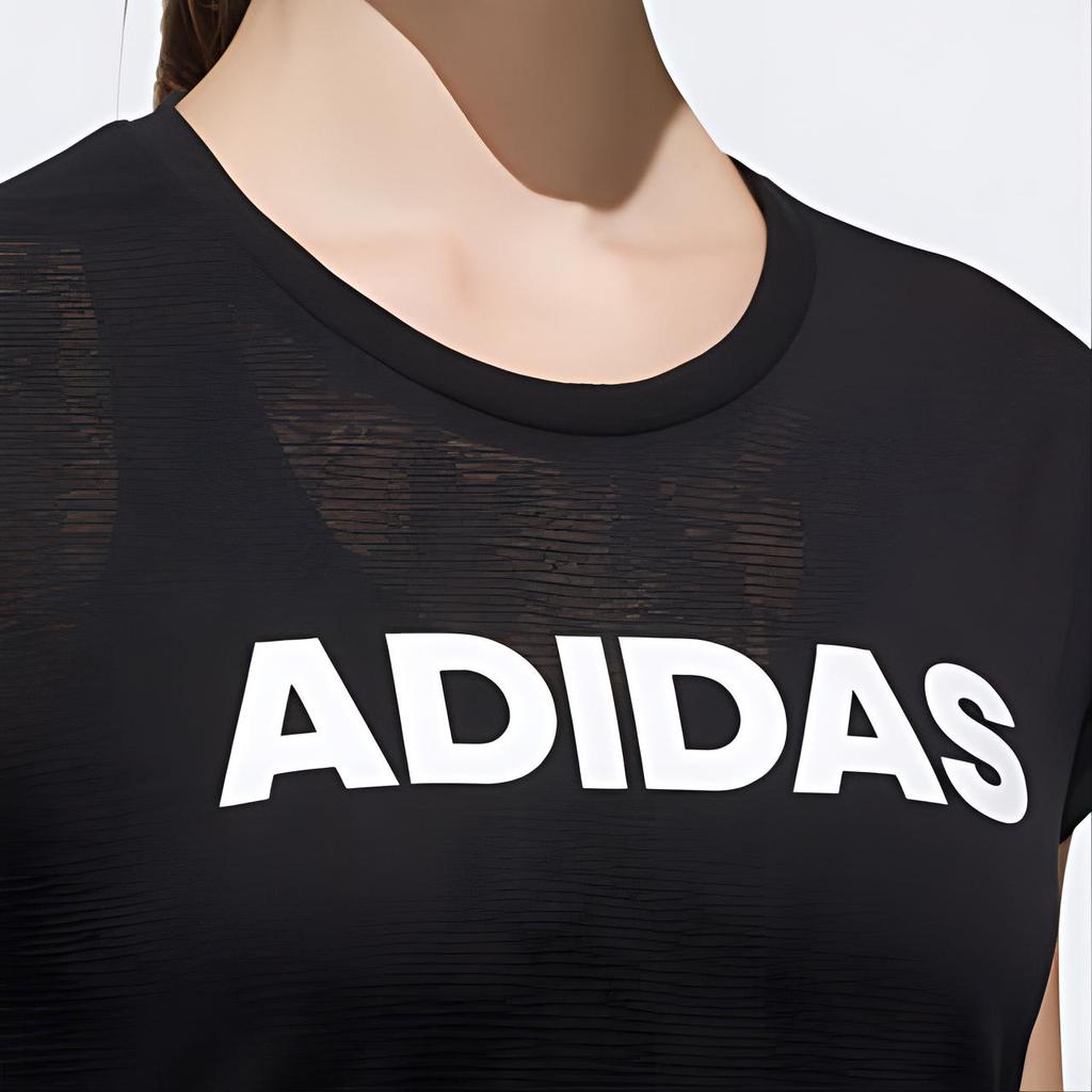 Adidas Alphabetic Print Round Neck Running Training Short Sleeve T-Shirt Women Tops Black EK4715