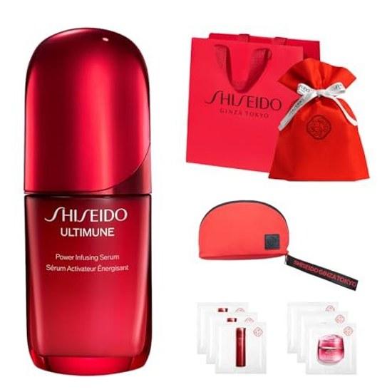 SHISEIDO Ultimune Power Infusing Serum 50mL + LotionCream Sample Brand Special Pouch Wrapping Drawstring BagShopper Set Green Floral Fragrance Service