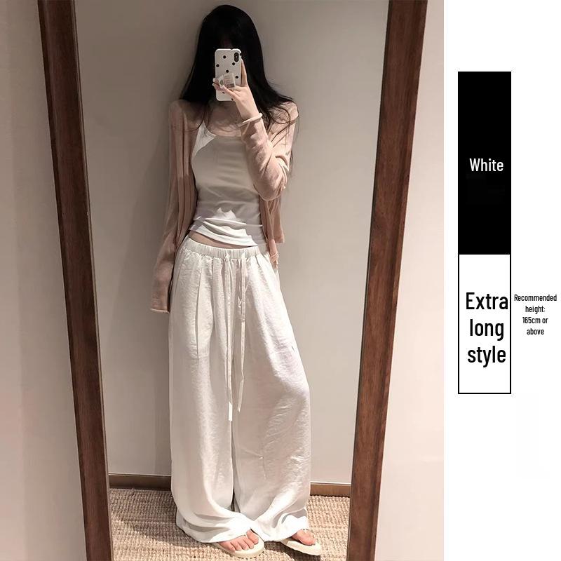 

Women s White Linen High-Waisted Wide-Leg Pants - Spring Style, Drapey, Sun Protection, Cotton-Blend Casuals M