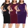 Asymetrické bodycon midi šaty plus size s šifonovou šálou a krátkými rukávy