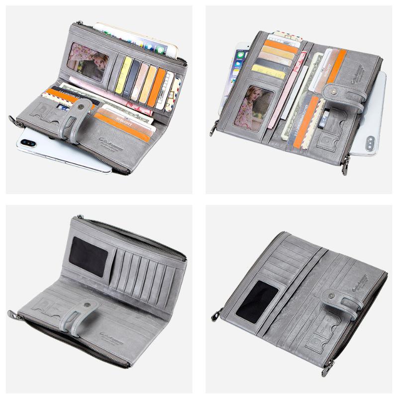 Portofele lungi de lux din piele naturală pentru femeie vintage din piele naturală pentru femeie cu fermoar cu fermoar portmoneu Suport carduri pochette geantă de bani pentru cadou de ziua femeii