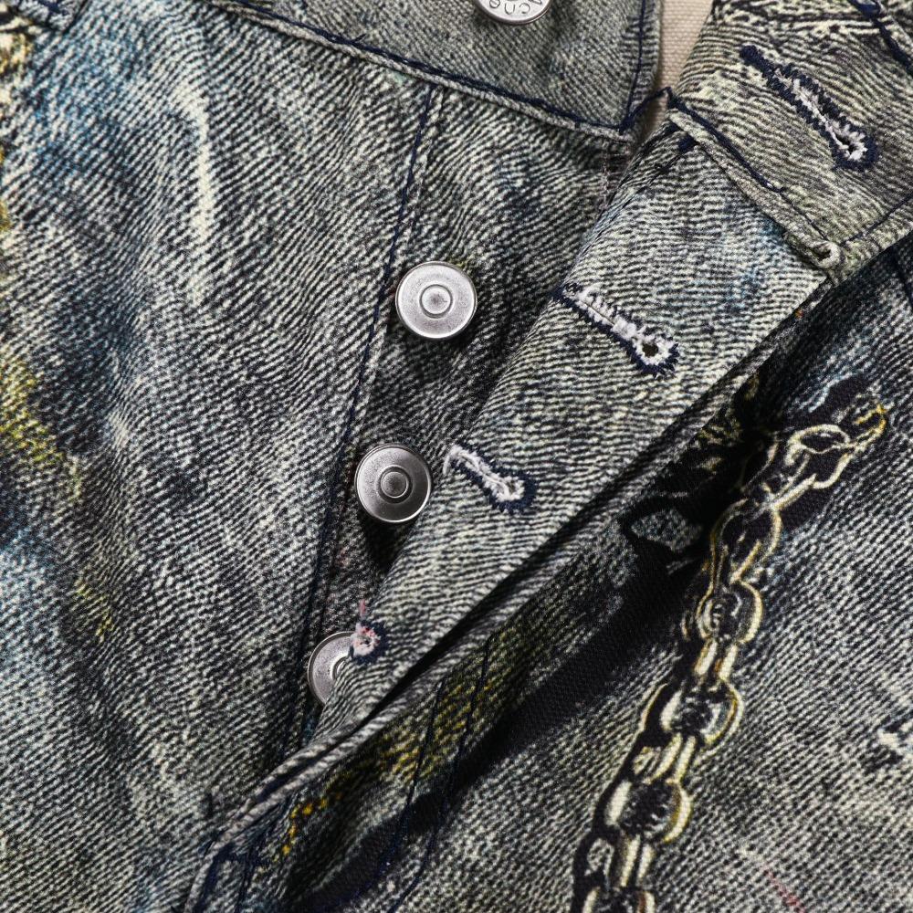 ZYLLO Herr Hög Street Oversized Hip Hop Jeans Byxor 3D-tryckta Vintage Denimbyxor Mode Streetwear Målade Raka Jeans