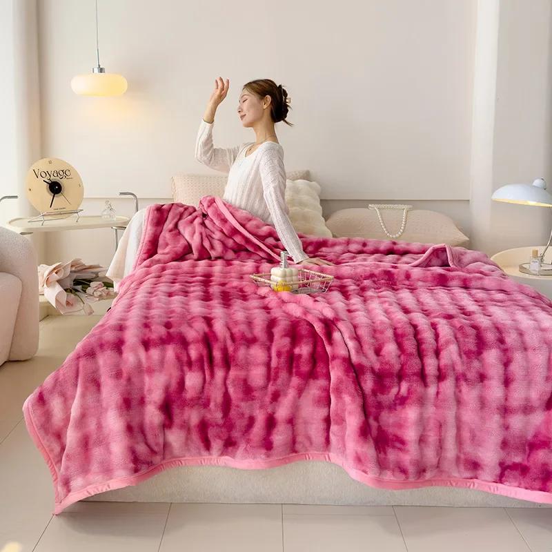 New Modern Minimalist Thick Rabbit Fur Blanket With Solid Color Printed Flannel Winter Nap Suitable For Bedroom Warming Products