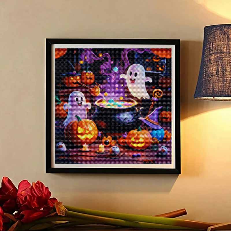 DIY Diamond Art Painting Kit Halloween Ghost Pumpkin Pattern Full Drill Canvas Creative Handmade Craft Gift for Adults Home Decor