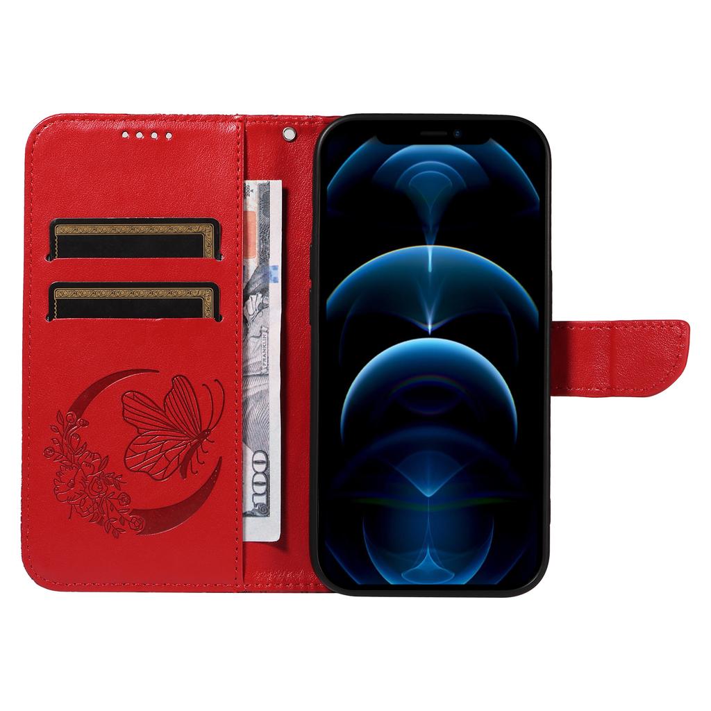 For iPhone 13 Pro Leather Case Butterfly Imprinted Stand Wallet Phone Cover