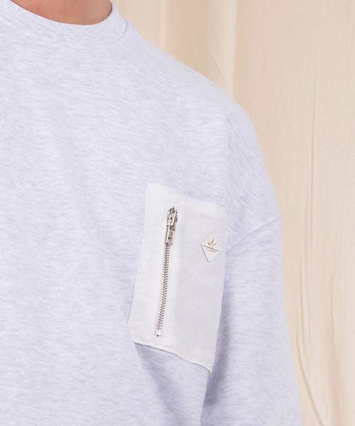 Ellamo French Terry Zipper Pocket Oversized Sweatshirt [Melange]