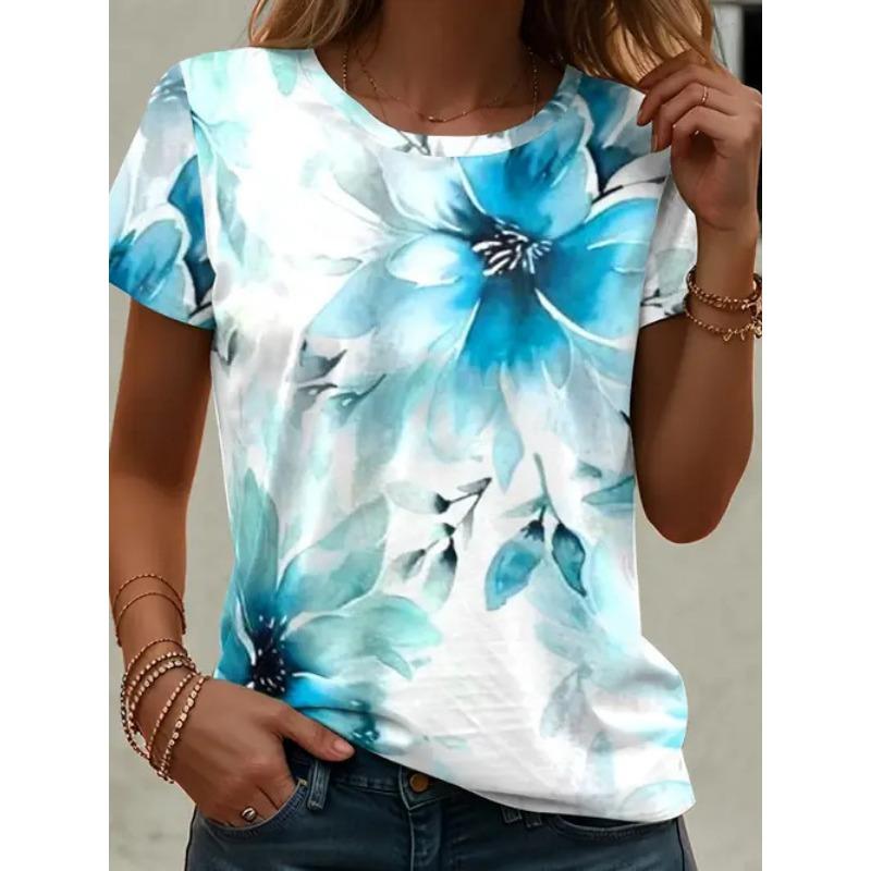 Zomer Dames Top Ronde Hals Korte Mouwen Schattig Simpel Bedrukt T-shirt