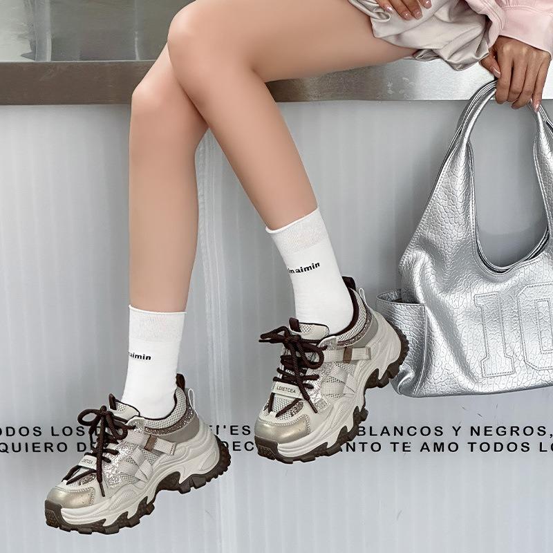 Dad shoes women's spring and summer mesh breathable and comfortable thick-soled heightening rhinestone casual sports shoes