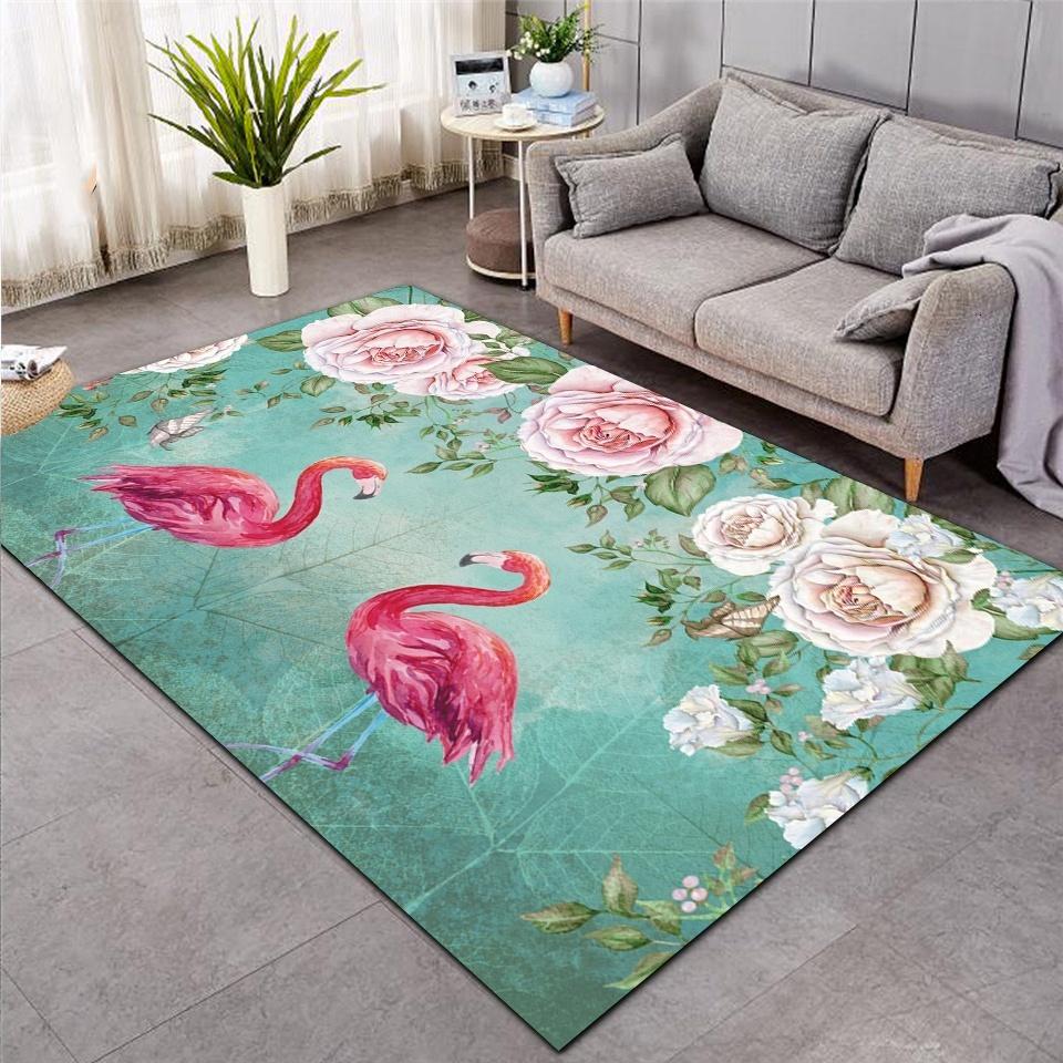 Fashion Flamingos Print Rug Leaf Leaves Printed Carpet Bedroom Large Area Rug Non-slip for Living Room Home Decoration