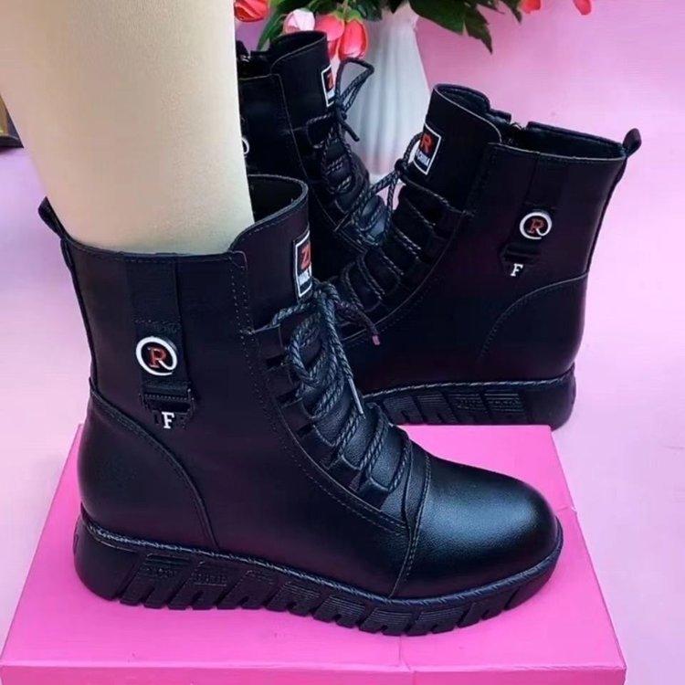 

Мягкая кожа толстый мех ботинки Мартина зимние повседневные бархатные утолщенные хлопковые ботинки плоская подошва теплые хлопковые туфли 40 чёрный