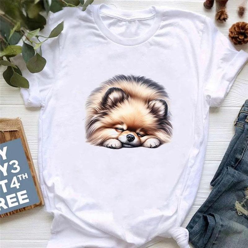 Watercolor Pomeranian Animal Printed T Shirt Girls Harajuku Kawaii Clothes Summer Fashion T-Shirt Women Casual Tshirt Femme