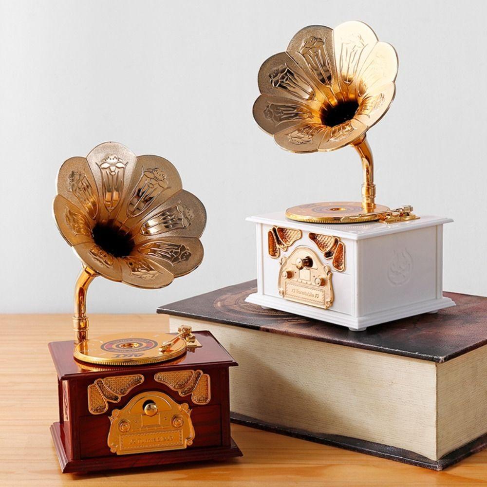 European-style Gramophone Model Music Box Gramophone Model Phonograph Shape Classical Phonograph Drawer Music Box Hand Crank