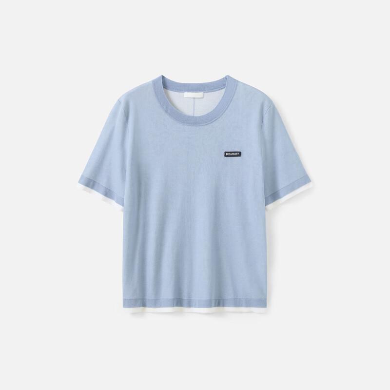 Broadcast Women's Loose Faux Two-Piece Short Sleeve Knit Top