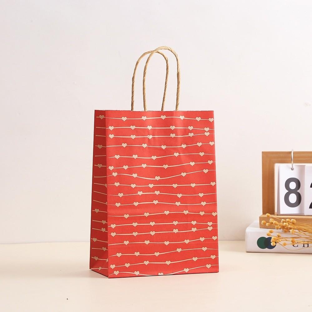 10Pcs Kraft Paper Gift Bags Large Capacity with Handles Love Print Handbag Storage Bag Valentine Day Festival Supplies