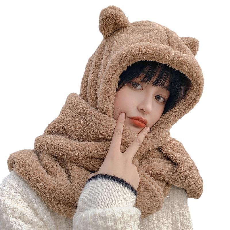 Korean Version of Autumn and Winter Hat Scarf Gloves One Piece Three Piece Warm and Cold Proof Scarf Cute Fashionable Ear-protecting Plush Hat