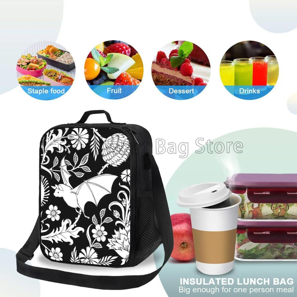 Halloween Bats Goth Insulated Lunch Bag Thermal Meal Tote with Adjustable Strap Reusable Cooler Bento Bag for Travel Work Picnic