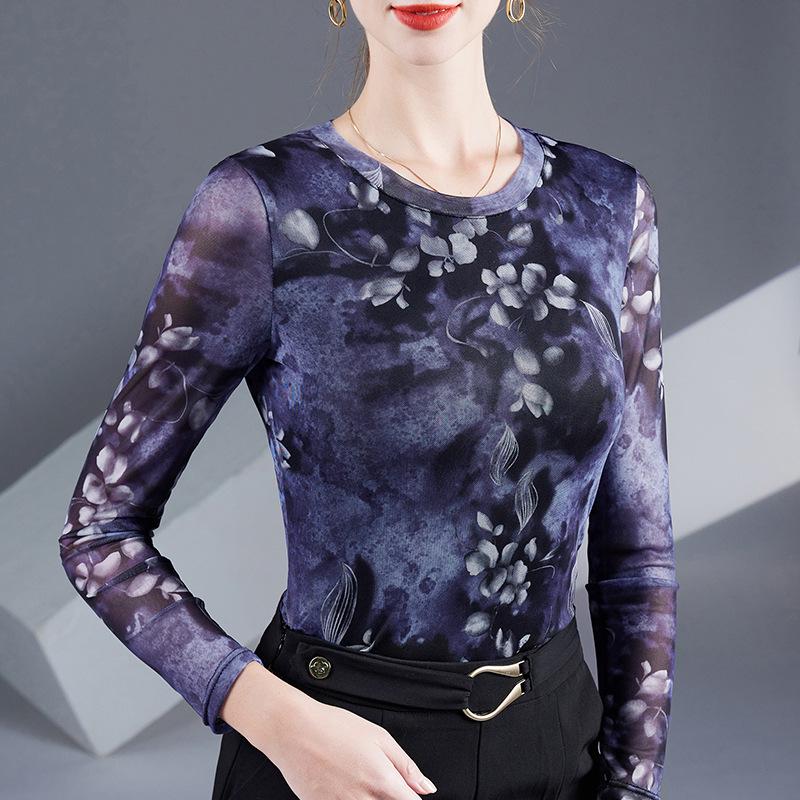 2025 Spring & Autumn Printed Long Sleeve Casual T-shirt for Stylish Middle-aged Women