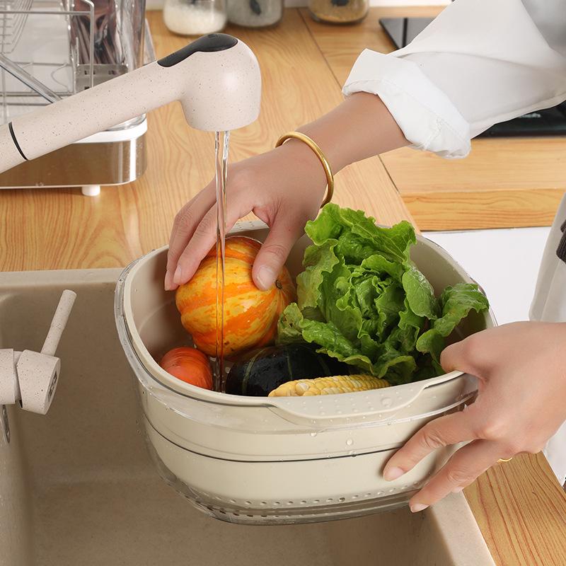 Transparent PET Plastic Multi-purpose Draining Basket - Drop-Resistant, Dustproof, Ideal for Vegetables & Fruits