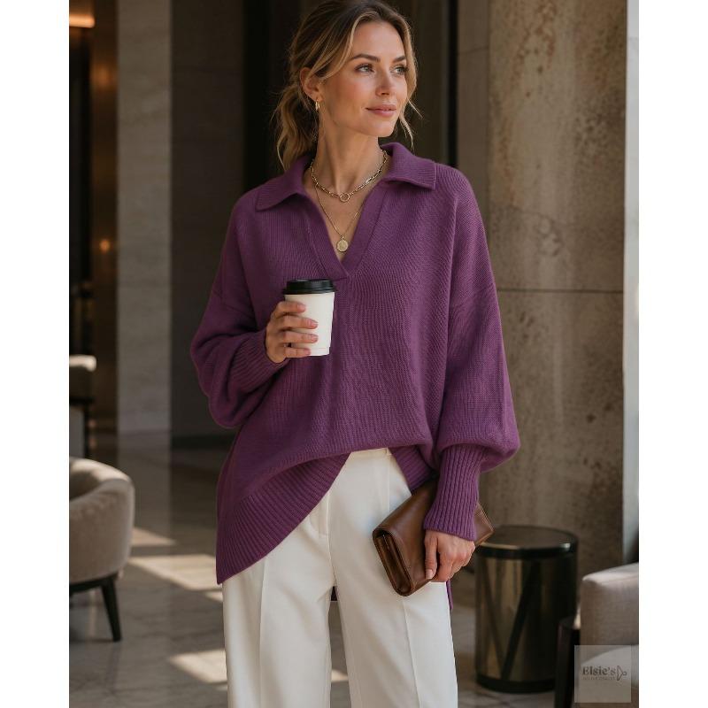 Autumn and winter crew neck pullover knitted sweater women's loose lazy style solid color women's sweater