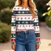 Women's Fashion Casual Slit Hem Round Neck Long Sleeve Loose Christmas Printed T-Shirt Ladies Top
