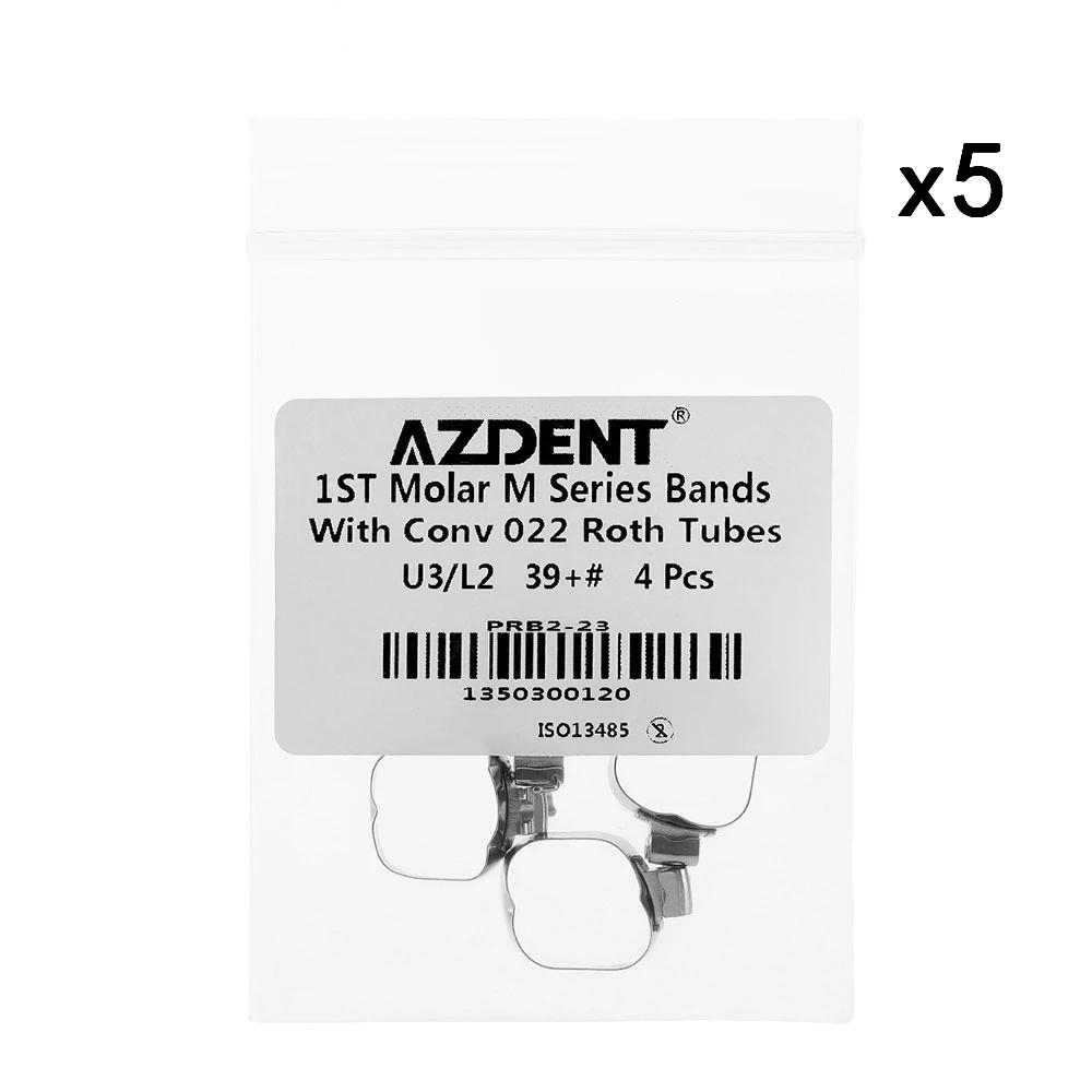AZDENT 5Packs Dental Orthodontic Bands with Buccal Tube Triple Tubes for 1st Molar Teeth Roth.022 U3/L2 Size 35#-40#+ 4pcs/Pack