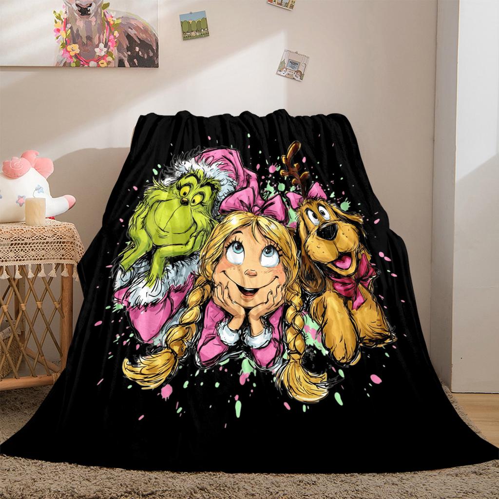 Christmas Gift Comedy Movie How the Grinch Stole Christmas Blanket Home Warming, Four Season Bed Decoration Sofa Cover Flannel Throwing Blanket K11