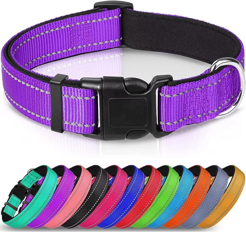 Reflective Dog Collar,Soft Neoprene Padded Breathable Nylon Pet Collar Adjustable for Medium Large Dogs, Neck 25-60 Centimeter